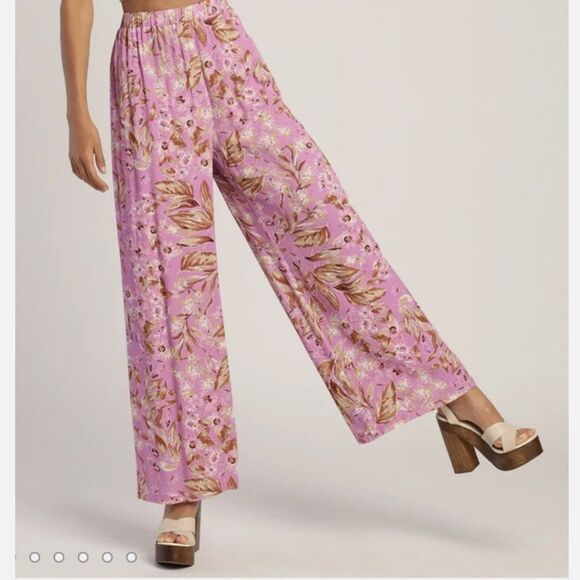 Lulus Pants - Lulus Pants Women's Purple Floral Wide Leg Lined High Waisted Size Small
